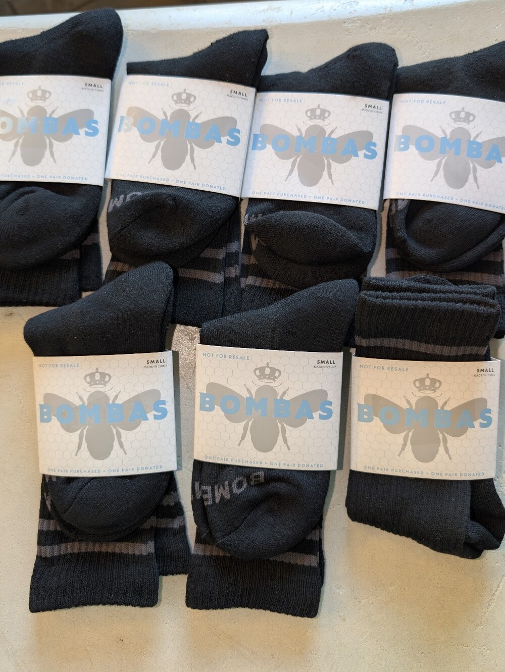 7 Pairs Bombas Black & Gray Crew Socks Size Small
